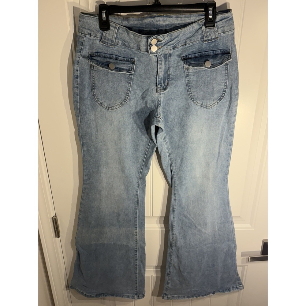 NV Felix Womens Light Wash Flare Jeans High Rise Stretch Denim Retro Bell Bottom